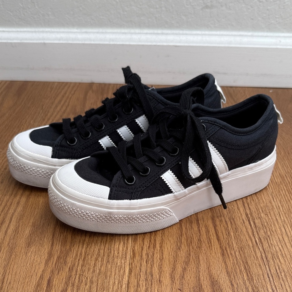 Adidas Women's Black and White Platform Sneakers